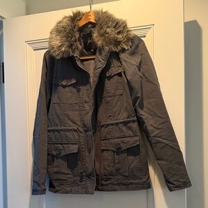 Gray Jacket with Faux Fur Collar